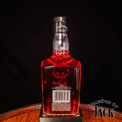 Rear of 70th Anniversary bottle with barcode label.
