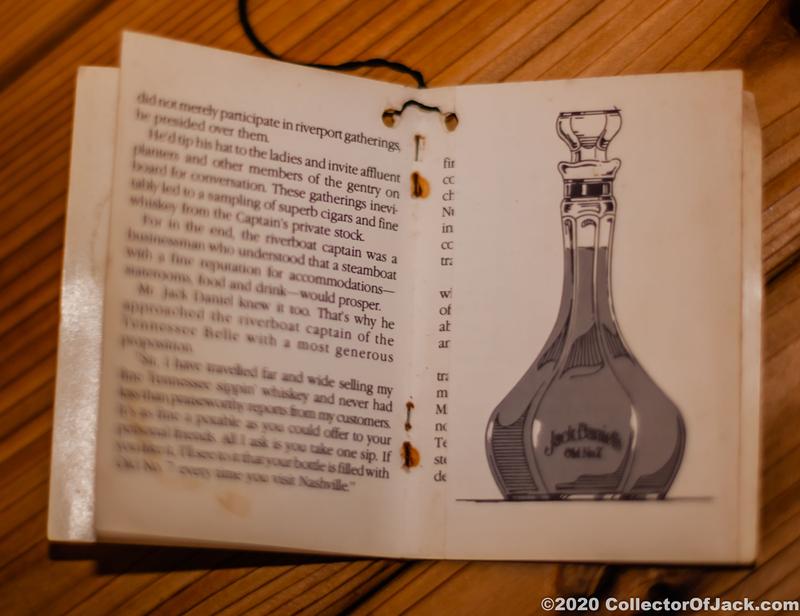Jack Daniel's Riverboat Captain's Bottle from 1987 second and third page of hang tag