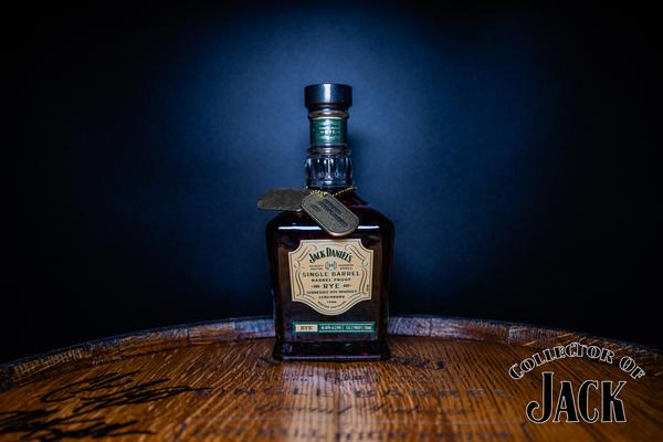 Jack Daniel's Heroes Selection Single Barrel Barrel Proof Rye Whiskey Front of Bottle second dog tag